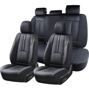 Coverado Car Seat Covers Full Set, Leather Seat Cover for Car with Lumbar Support, Black Seat Covers for Front and Back, Waterproof Car Seat Protector Car Seat Cushion Universal Fit for Most Vehicles