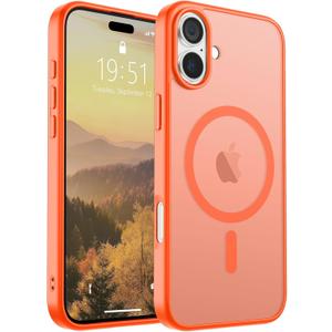 SUPFINE Magnetic for iPhone 16 Plus Case (Compatible with MagSafe) (Military Grade Drop Protection) Slim Translucent Matte Shockproof with Anti-Fingerprint Phone Case,Orange