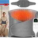 Extra Large Heating Pad for Period Cramps/Back Pain Relief,16 * 24" Heat Pad+27" Belt Wearable51" in Total 4 Timer(0.5H/1H/2H/4H) 9 Heat 10ft Long Cord Electric Wrap Around Heating Pad(Gray) (Grey)