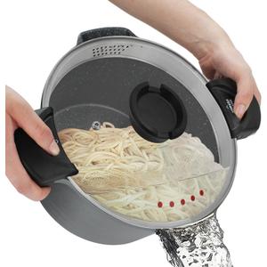 ROSSETTO 8.5QT Pasta Pot with Strainer Lid, 11'' Cast Aluminum Nonstick Multipurpose Stock Pot Spaghetti, Self-Draining Cooking Pot with Insulated Handles for Soup, and Boiling