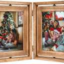 Emfogo 5x7 Picture Frame Rustic Wood Hinged Folding Double Photo Frame, Double Sided Display Rotatable High Definition Glass Collage Picture Frames Vertically on TableTop (Carbonized Black)