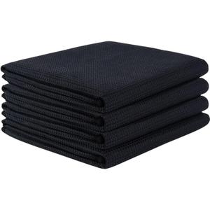 VIVOTE 4 Packs Black Tea Towels, Super Absorbent No lint Kitchen Towel, Machine Washable Microfibre Waffle Cloth, No Water Marks Tea Towels for Kitchen, Barista Cloth, 50x70 CM,200gsm