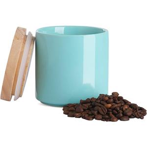 Sweejar Kitchen Canisters Ceramic Food Storage Jar, Stackable Containers with Airtight Seal Wooden Lid for Serving Ground Coffee, Tea, Sugar, Salt and More - 16 Fl Oz (Dark Turquoise)