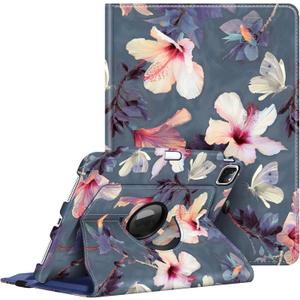 Fintie Rotating Case for iPad Pro 11-inch (4th / 3rd Generation) 2022/2021-360 Degree Swiveling Stand Cover w/Pencil Holder, Auto Sleep/Wake, Also Fit iPad Pro 11" 2nd/1st Gen, Blooming Hibiscus