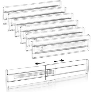 6 Pack Adjustable Drawer Dividers(11.34-19.88") 3.15" Expandable Clear Drawer Dividers for Kitchen, Bedroom & Office Dresser Drawer Organizers for Clothes, Utensils and Baby Nursery Storage (Medium)