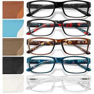 Gaoye Reading Glasses Men/Women, Eyeglasses, Blue Light Readers for Men/Women, Computer Eye Glasses, Cheaters  Black+clear+floral Green Solid Color+floral Blue Solid Color+floral Brown Solid Color, 4.0 x