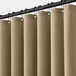 MIULEE Waffle Weave Fabric Shower Bath Curtain with 12 Metal Hooks 260GSM Heavy Duty Washable Waterproof Narrow Thick Cloth Shower Curtains Set for Bathroom Hotel, W72*L72, Khaki