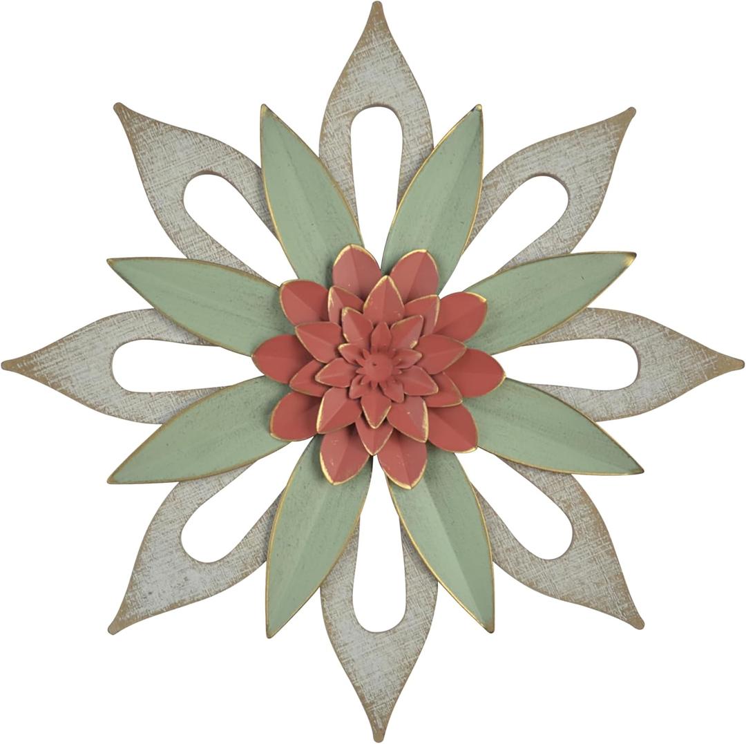 JWZSKZYZ Metal Flower Wall Decor, Modern Iron Floral Wall Art Sculpture Farmhouse Hanging Decoration for Home Living Room, Bathroom, Kitchen, indoor, Patio Porch (1-B)