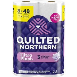 Quilted Northern Ultra Plush Toilet Paper, 8 Super Mega Rolls = 48 Regular Rolls, 3X Thicker*, 3 Ply Soft Toilet Tissue