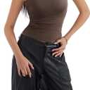 SUUKSESS Women Sexy Mesh Sheer Crop Tank Tops Sleeveless Ruched Going Out Tops (Brown)