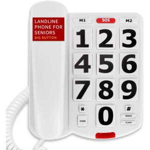 Uvital Big Button Phone for Seniors, Landline Phone for Elderly with Big Buttons, 2 One-Touch Speed Dial Keys & an SOS Emergency Button, Visual Ringer, Adjustable Volume