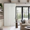 Beige White 100 Inch Wide Curtains 90 Inches Long for Living Room Light Filtering Semi Sheer Modern Farmhouse Pleated Curtain with Hooks Rings for Patio Sliding Door Dining Room Large Window 1 Panel