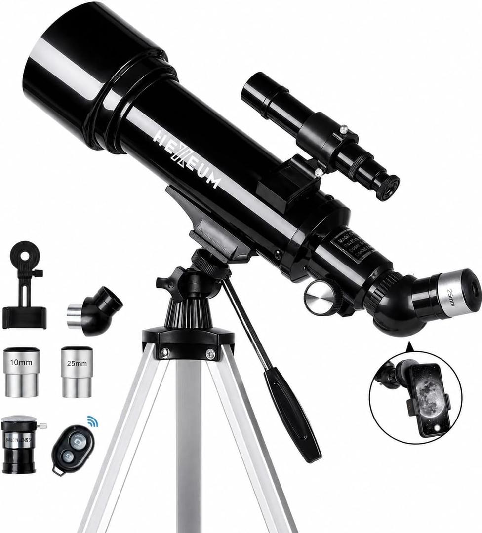 Koolpte Telescope 70mm Aperture 500mm - for Kids & Adults Astronomical Refracting Telescopes AZ Mount Fully Multi-Coated Optics, with Diagonal Mirror Phone Adapter, Carrying Bag, Wireless Remote Black