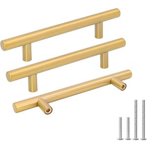 goldenwarm Kitchen Cabinet Pulls Brushed Brass Drawer Handles - Modern Cabinet Drawer Pulls Gold Kitchen Hardware, 4.5in Hole Centers, 5 Pack