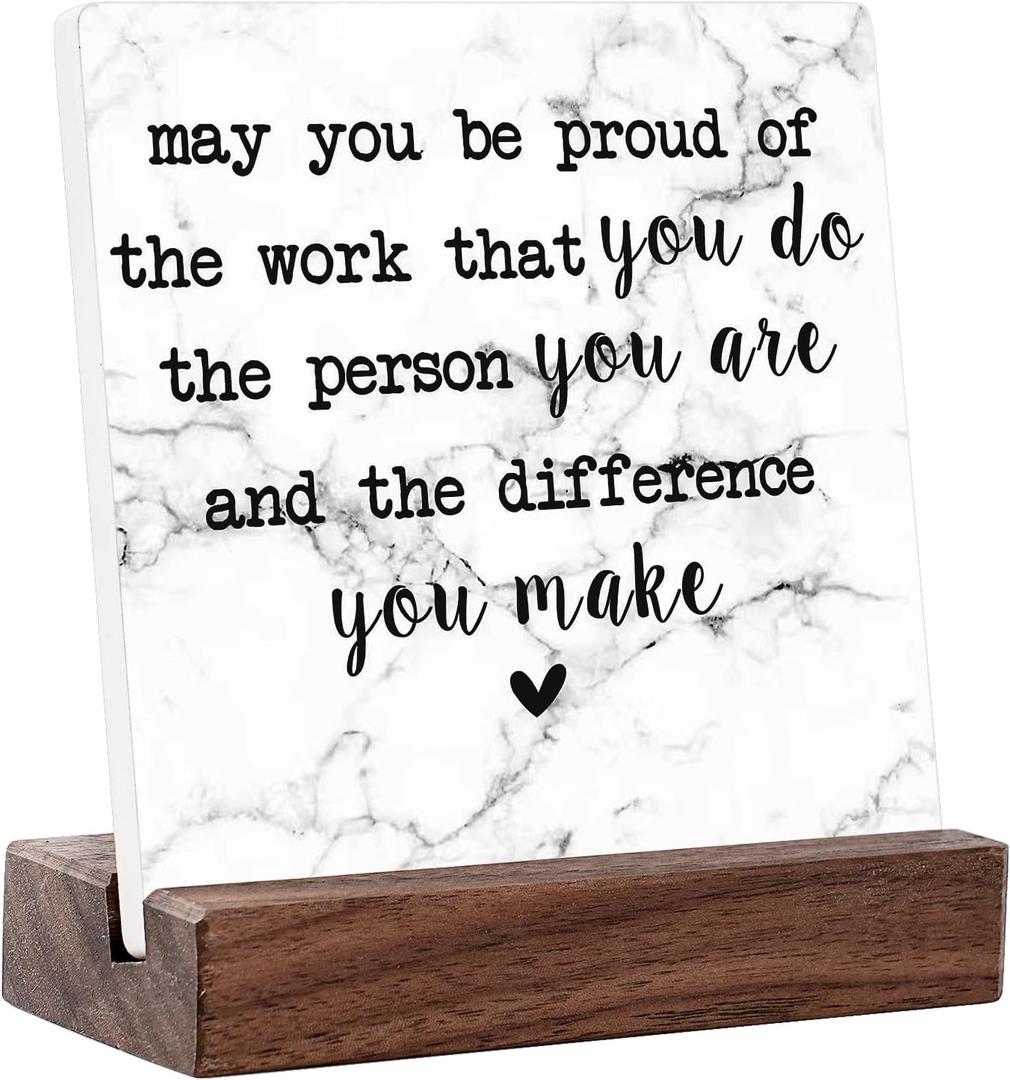 CIHUBS Office Gifts Retirement Gifts for Women Men Party Decoration Ceramic Plaque Table Decorations Sign for Teacher Nurses Coworker Farewell Thank You Gift (White May you be proud of the work)