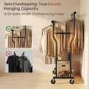 Clothes Rack, Double Rods Rolling Clothing Rack for Hanging Clothes Load 260 LBS Closet Rack with Wheels, Metal Portable Garment Rack for Bedroom Laundry Living Room, Black