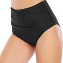 American Trends High Waisted Bikini Bottoms Ruched Tummy Control Swim Bottom Bathing Suits for Women (Medium, Solid Black)