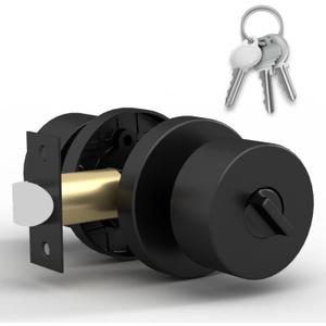 Mega Handles - Buena Entry Door Knob for Entrance, Hallway, Closet and Bathroom, Reversible Heavy Duty Design Door Knobs, Fits All Standard Door Sizes, Screws Included - Matte Black (1 Pack)