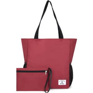 ETidy Large Capacity Foldable Tote Bag With Zipper Water-resistant SandproofWomen Beach Bag Handbag GymBag Travel ShoppingBag (Burgundy)