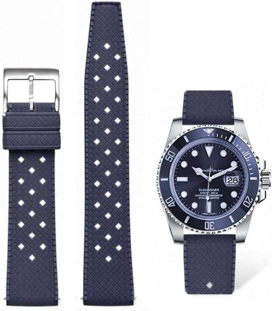 Tropical Style FKM Rubber Watch Bands 18mm 19mm 20mm 21mm 22mm Quick Release Fluororubber Waterproof Soft Breathable Durable FKM Rubber Watch Strap Universal Replacement Band Strap for Men Women