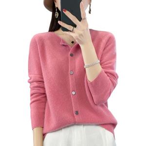100% Merino Wool Sweaters Women's Fall Winter Warm Soft Knitted Crew Neck Cardigan Turtleneck Long Sleeves (X-Large, Pink)