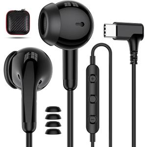 APETOO USB C Headphones Wired Earbuds, 90Right Angle Type C Earphones with Mic Volume Control for iPhone 17 16 15/Galaxy S26 S25, Noise Canceling HiFi Stereo Ear Buds for iPad Pro Pixel 10 9 8, Black