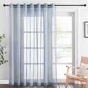 NICETOWN Linen Sheer Sliding Door Curtain 100 Inch, Eyelet Top Semi Privacy Window Treatment Light Filtering Flax Sheer Drapes for Guest Room, W100 x L84, 1 Panel, Sea Mist
