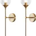 KCO Lighting Gold Globe Wall Sconce Mid Century Modern Glass Wall Light Fixtures Bathroom Mirror Vanity Wall Lamp Set of Two for Living Room Bedroom (Clear)