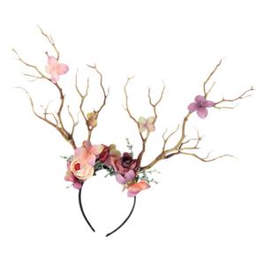 Deer Antler Flower Headband Christmas Reindeer Antlers Headband Tree Branch Hair Hoop Headdress Hair Accessories for Women Girl Xmas Party Favor Light coffee