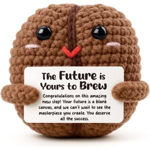 Heartfelt Gifting Inspirational Gift for Artist Writer, Creative Professional New Chapter Present for Her Him, The Future is Yours to Brew Keepsake, Handmade Crochet Decor for Graduation