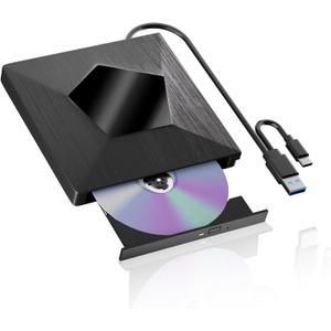 External Blu Ray Drive, External Bluray Burner with USB 3.0 & Type-C, External Bluray CD DVD Reader, Bluray Writer for PC, USB External Blu-ray Drives for Windows XP/7/8/10/11 MacOS