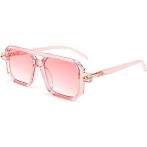 FEISEDY Vintage Square 70s Flat Aviator Sunglasses Women Men Classic Retro Stylish Frame UV400 Sunglasses B2622 (010 Transparent Pink & Gradient Pink Lens) FEISEDY Vintage Square 70s Flat Aviator Sunglasses Women Men Classic Retro Stylish Frame UV400 Sunglasses B2622 (010 Transparent Pink & Gradient Pink Lens)