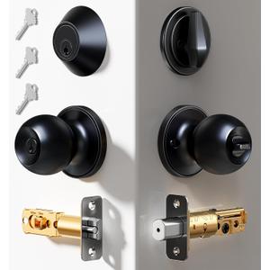 Veise Keyed Alike Exterior Door Knob and Single Cylinder Deadbolt Combo Set, Easy Installation Keyed Same Entry Door Lock for and Entrance Front Door, Heavy Duty, Matte Black