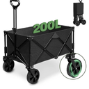 SLZB Wagons Carts Foldable, 200L Large Capacity Lounge Wagon,All Terrain Wagon Used as Beach Wagon,Grocery Cart,Garden Cart,Sports Wagon and Camping Wagon (Black)