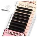 LASHVIEW Volume Lash Extensions 0.03-0.20 J/B/L/C/CC/D Curl 8-16mm Mixed & Single Length Tray, Soft Matte Dark Professional Eyelashes Extension(0.07 CC 8-16mm)