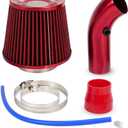 BARTOO 3'' Cold Air Intake Kit Aluminum Automotive Cold Air Intake Pipe Filter Induction Flow Hose Pipe Kit, Red