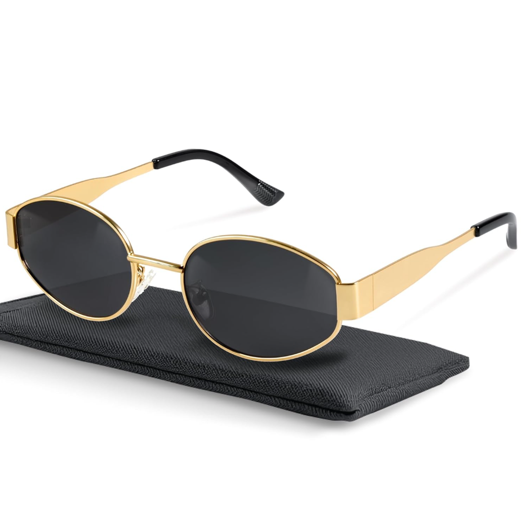 Retro Oval Sunglasses for Women Men Trendy Small Sun Glasses Classic Metal Frame Shades UV400 Protection