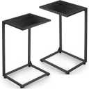 melos C Shaped End Table Set of 2, Snack Side Table for Sofa, Couch Tables That Slide Under, C Tables for Couch, Small TV Tray Table for Living Room, Bedroom, Black
