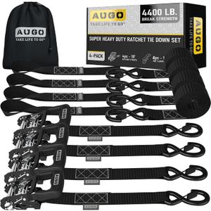 AUGO Heavy Duty Ratchet Straps & Soft Loops Pack of 4 Extra Strong 1.5 by 10 Ratchet Straps w/S-Hook Safety Latches & 4 Soft Loop Tie Downs 4400Lb Break Strength for Motorcycles, ATVs, Etc.