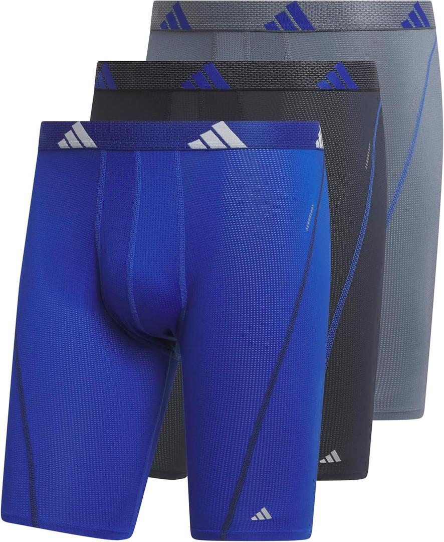 adidas Men's Performance Mesh Long Boxer Brief Underwear (3-Pack), for Active Sport and All Day Comfort (Team Royal Blue/Legend Ink Blue/Onix Grey) X-Large