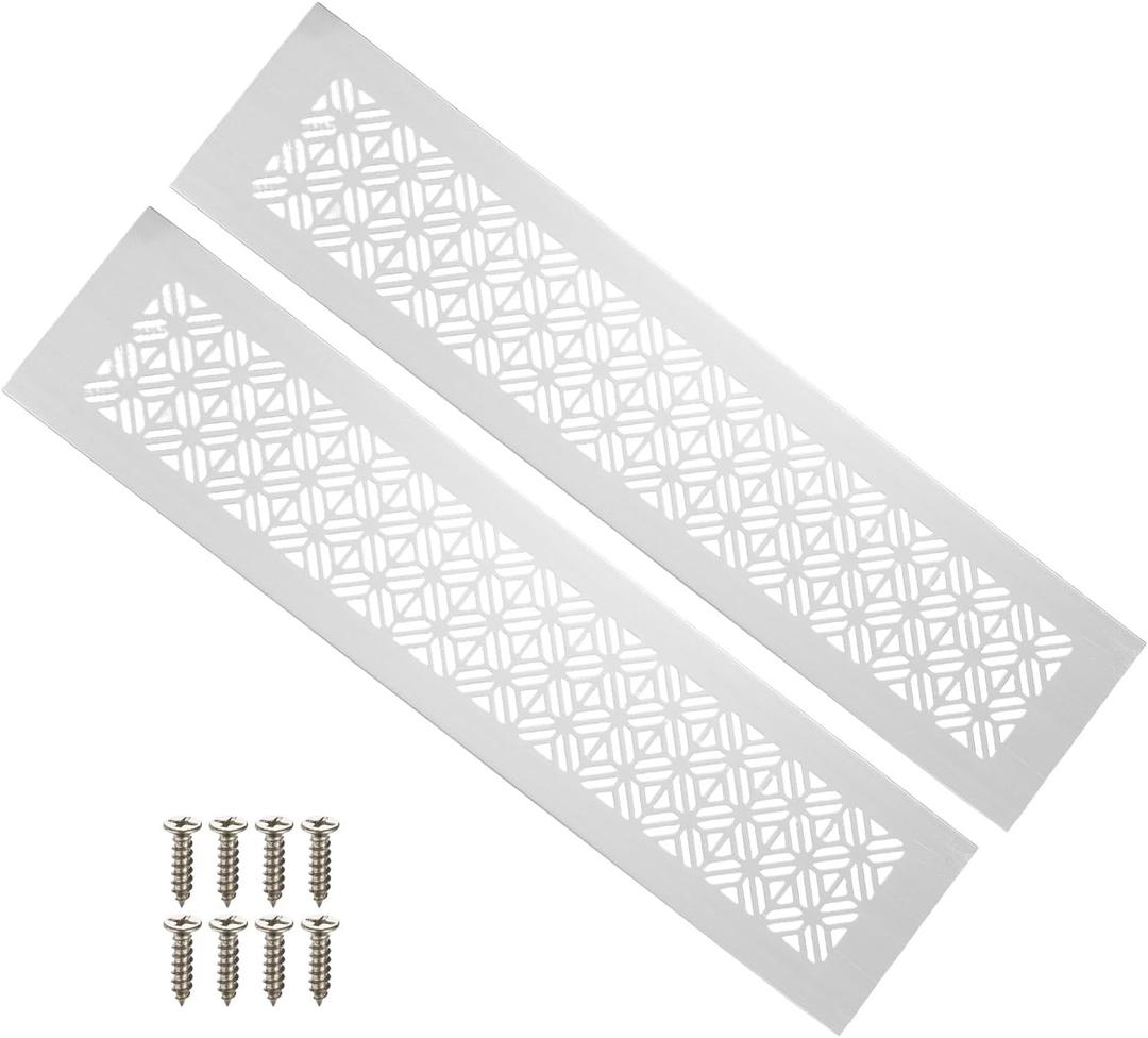 PATIKIL 24 x 3 Inch Door Air Vent Cover, 2 Pcs Heavy Duty Aluminum Grille Ventilation Cover Louvered with Mounting Screws for Cabinet Wardrobe Door, Light Grey