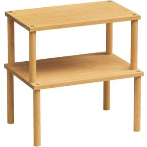 VERTORGAN Cabinet Organizer Shelf(Set of 2),Kitchen Counter Shelves,Bamboo Stackable Expandable Spice Rack Countertop(Medium) (11.8"W, Natural)