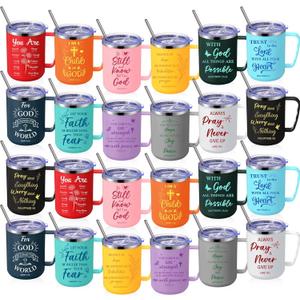 Sieral 24 Pcs Christian Coffee Mugs Bulk, Religious Christian Bible Verse Inspirational Gifts, 17 oz Insulated Bible Affirmation Travel Mug Tumbler with Lid and Straw for Men Women Birthday Christmas