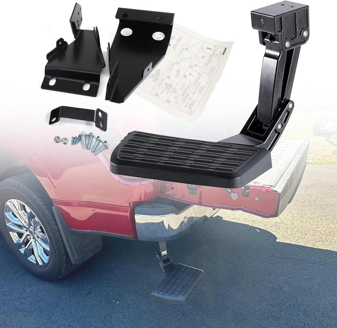 F150 Rear Bed Step for Ford F-150 2021-2026 (Not Compatible w/Dual Exhaust) (Not Compatible Swing Tailgate) Truck Bed Side Step Retractable Bumper Step Tailgate Bedstep Replace# 75328-01A 7532801A