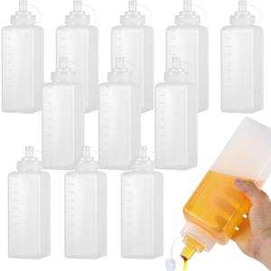 12 Pack 1 QT Large Condiment Squeeze Bottle for Sauses, 34oz Wide Mouth Liquids Dispenser Bottles with Lid, For Ketchup, Taco, Marinara, Pasta, BBQ, Spaghetti, Tomato Sauce, Restaurant-Grade Design