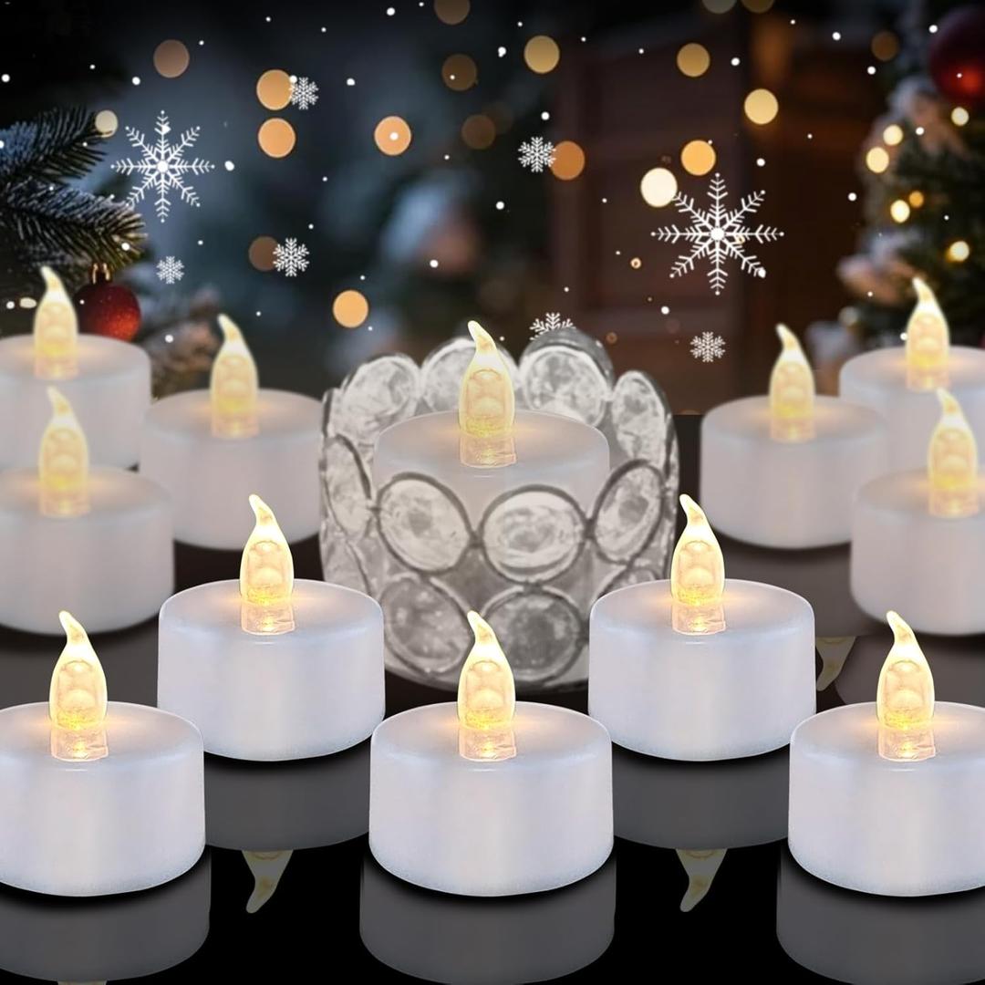 Tea Lights Flameless Candles, 50 Pack Warm White Battery Operated Flickering Candles 200+ Hours Ideal for Home Decoration Outdoor Wedding Parties (50pack Warm White)