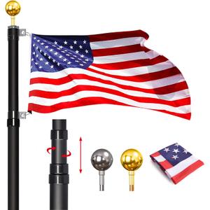 16FT Telescoping Flag Pole Kit, 14 Gauge Heavy Duty In Ground Telescopic Flag Poles with 3x5 American Flag, Outdoor Old Glory Flagpole Kits for Outside, Yard, Residential or Commercial (Black)