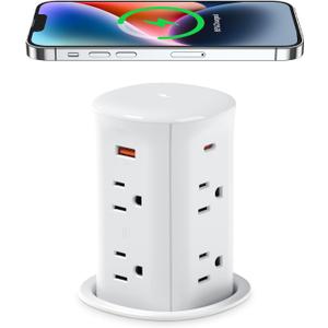 ANNQUAN 3" Pop Up Countertop Receptacle with 4 USB Ports 15W Wireless Charger,Max 65W Power Delivery Pop Up Outlet for Home Office Kitchen (White)