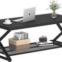 LVB Black Coffee Table, Metal Wood 2 Tier Center Tables with Storage Shelf, Modern Rectangular Cocktail Tea Table for Living Room, Wooden Middle Concrete Table for Office Bedroom, 39 inch, Black Oak
