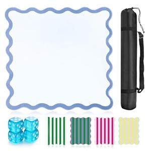 ZWFCGMMBC 32.4in Scalloped Mahjong Mat，Anti Slip Noise Reduction Mahjong Accessorie Mahjong Table Mat，Comes with 4 Dice and 1 Mahjong Mat Storage Bag,4 Mahjong Shuffle Cards(Blue)